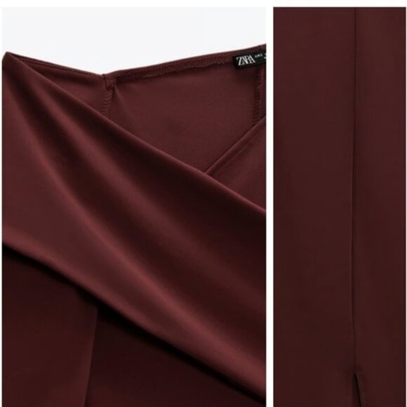 Zara Burgundy Asymmetrical Long Sleeve Bodycon Stretch Midi Dress, NWT, S - Picture 14 of 15
